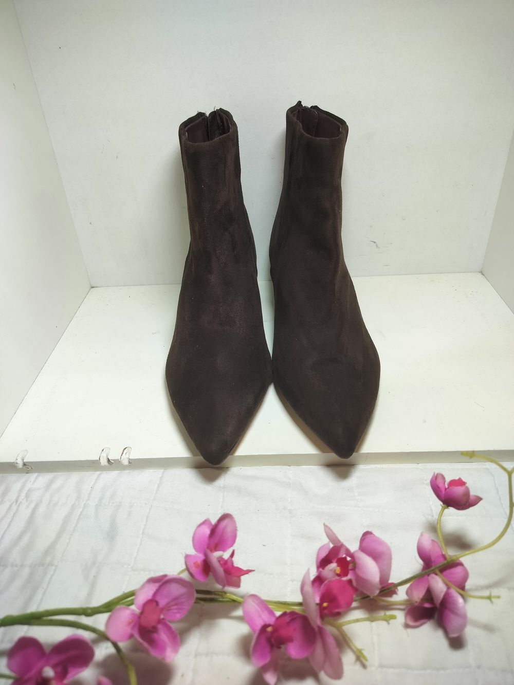 Tahari Dark Brown Suede Pointed-Toe Ankle Boots - Picture 3 of 6